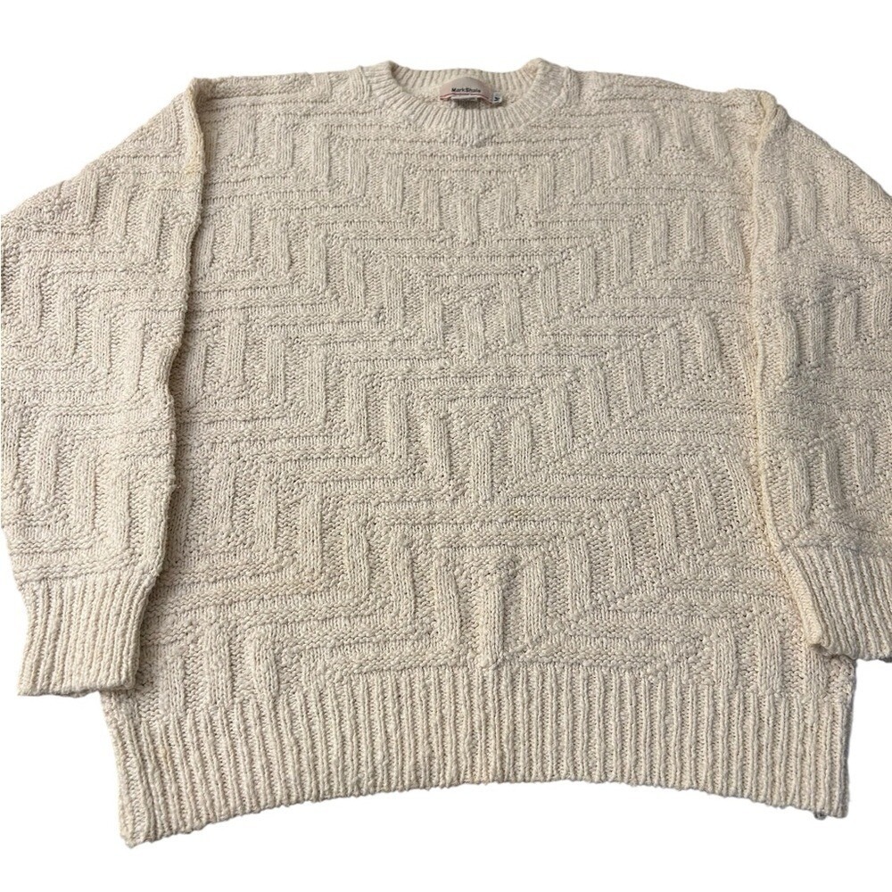 VTG 80s MARK SHALE Textured Knit Sweater Men‎ Sz M Made in USA Cream 100% Cotton